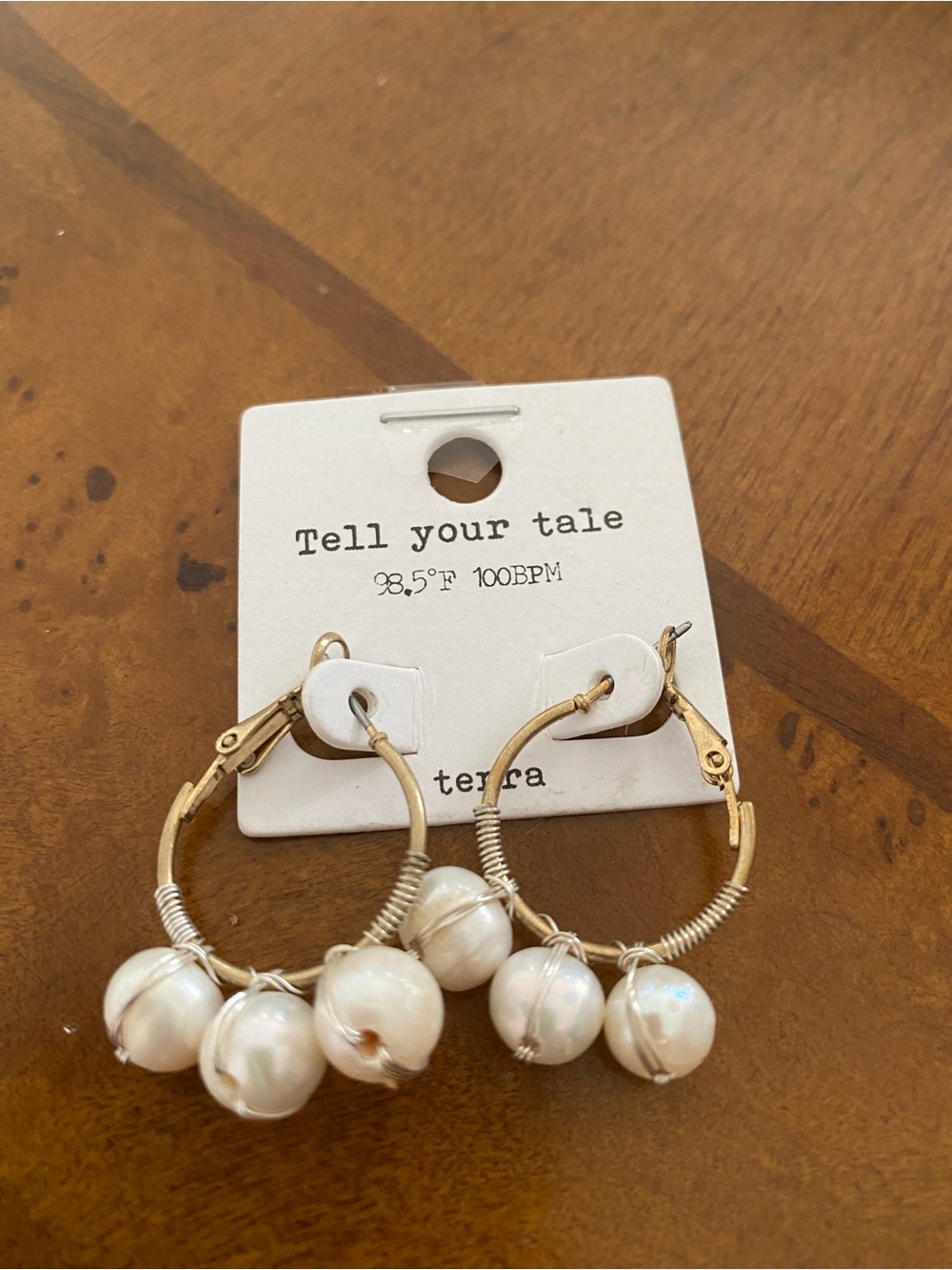 Tell Your Tale Gold Hoop Earrings with White Pearl Drops